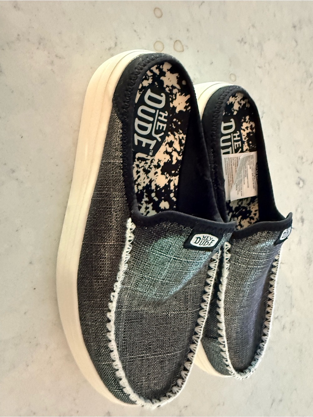 Hey Dude black Canvas Slip-Ons with White Sole